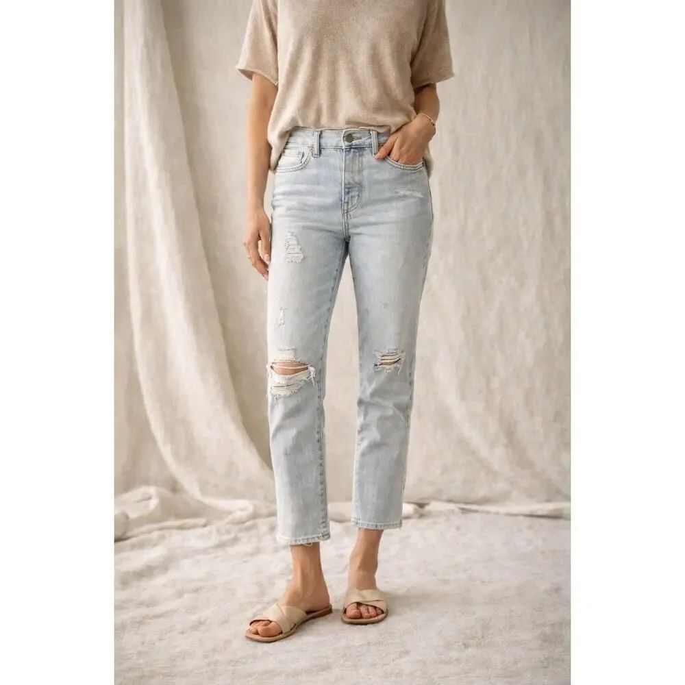 FRAME Denim Women’s Le Garçon Distressed Jeans 25 Light Wash Pier